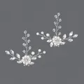 Handmade bridal shoe clips with silver crystals and pearls in a floral spray design - Handmade Flower Pearl Style (SC-J059) / Silver