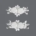 Exquisite white rose flower shoe clips with rhinestones and pearls for bridal shoes DIY - Silver Bridal Dinner Style (SC-J087S) / Silver