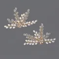 Elegant handmade bridal shoe clips with pearls and rhinestones in a golden finish - Gold Leaf Pearl Style (SC-J061) / Gold