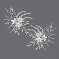 Handmade bridal floral shoe clips with sparkling crystals and light blue teardrop beads - Silver Branch Daily Style (SC-J062) / Silver