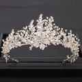Squisito diadema da sposa in argento fatto a mano con fiori di strass e perle eleganti - Argento