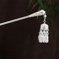 Traditional silver hollow-out hair stick with leaf tassel for Hanfu hair accessories - Geometric Hollow Multi-Layer Tassel (F123)
