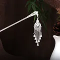 Elegant silver tassel hair stick with geometric hollowed design for Hanfu hairstyle - Hollow Geometric Bell Tassel (F154)