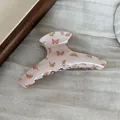 Pince à cheveux élégante en acétate avec des imprimés papillons rose pêche doux - Imprimé Papillon Beige - Style Plat Large
