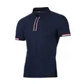 Polo classica da uomo blu navy con cerniera e colletto a strisce rosse e bianche - S / Blu navy