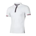 Polo da uomo slim fit bianca con cerniera lampo e bordi a righe su maniche e colletto - S / Bianco