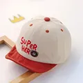 Cute cream baby baseball cap featuring SUPER HERO embroidery and a vibrant orange brim - Super Bear Red Brim Style