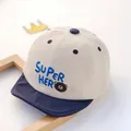 Adjustable baby baseball cap in beige and navy with Super Hero bear embroidery - Super Bear Blue Brim Style