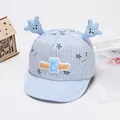 Cute light blue striped baby baseball cap with bear ears for infants aged 6-24 months - Blue Star Bear Claw Style