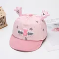 Adorable pink striped baby baseball cap with 3D teddy bear ears and star patterns - Pink Star Bear Claw Style
