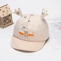 Cute beige striped baby baseball cap with 3D bear ears for sun protection - Beige Star Bear Claw Style