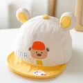 Adorable baby baseball cap featuring bear embroidery and yellow brim in soft cream white - Bear Yellow Brim Style
