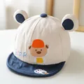 Cute beige and navy baby baseball cap with bear ears and bear embroidery - Bear Blue Brim Style