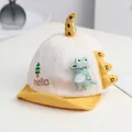 Cute beige baby baseball cap with yellow brim and 3D crocodile plush toy ornament - Dinosaur Hat Yellow