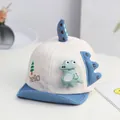 Cute dinosaur baby baseball cap in blue and off-white for toddlers aged 6-24 months - Dinosaur Hat Blue