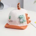 Cute beige cotton baby baseball cap with 3D dinosaur spikes and cartoon doll detail - Dinosaur Hat Orange