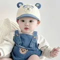 Cute blue and white baby baseball cap with plush bear ears and embroidery details - Blue (Hello Bear Nose Cap)