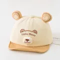 Cute baby baseball cap with bear ears and Hello Bear face embroidery details - Beige (Hello Bear Nose Cap)