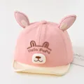 Cute pink baby baseball cap featuring plush rabbit ears and bear face embroidery design - Pink (Hello Bear Nose Cap)