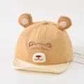 Adorable beige infant baseball cap featuring cute bear ears and face embroidery detail - Khaki (Hello Bear Nose Cap)