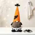 Handmade Halloween faceless gnome plush with orange bat hat and BOO banner for table decor - Orange Pointed Hat Faceless Gnome