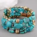 Vintage multi-layer turquoise wrap bracelet with stone beads and crystal accents. - Teal