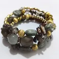 Close-up view of retro multi-layer beaded wrap bracelet with stone and shell details - Gray
