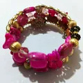 Bohemian vintage wrap bracelet with vibrant pink stones and gold-tone beaded details - Fuschia