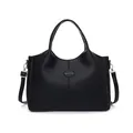 Bolso de mano vintage de gran capacidad en cuero negro con correa ajustable - Negro