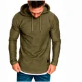 Premium Herren Langarm Kapuzenshirt in Olivgrün mit Kordelzug und schmaler Passform - M / Armeegrün