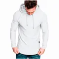 Stylisches, schmal geschnittenes weißes Herren-Langarm-T-Shirt mit Kapuze und Kordelzug - M / Weiß