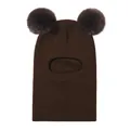 Brown children's winter knitted balaclava hat featuring cute double faux fur pom poms - One Size / Coffee