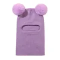 Kids' purple knitted balaclava with double faux fur pom-poms for winter warmth - One Size / Purple