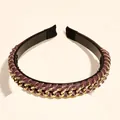 Elegant purple leather headband featuring a gold chain design and non-slip inner teeth - Wine Red Chain Style