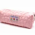 Soft pink quilted flower pencil case with cute patch for student stationery storage - Pink