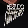 Elegant rhinestone 'YES I DO' brooch pin with long dangling tassels for wedding - YES I DO Tassel Style (XH-1448)