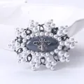 Elegant vintage bee brooch with white faux pearl clusters and a grey oval gemstone - Vintage Pearl Bee (XH-1443)