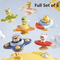 Set of 6 baby suction cup spinner toys with cute animal figures for high chair play - Animal Spinner Set Z (Bear + Chicken + Cat + Dinosaur + Frog + Dog)