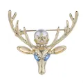 Exquisite golden deer head brooch featuring a crown pearl and sparkling blue rhinestone eyes - Reindeer Head with Crown (XH-780)