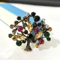 Vintage gold tree of life brooch with colorful rhinestones for elegant clothes. - Tree of Life (XH-1098)