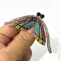 Elegant dragonfly brooch pin adorned with vibrant multi-color rhinestones for clothing - Colorful Dragonfly (XH-727)