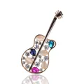 Colorful guitar-shaped rhinestone brooch with cat-eye stones for clothing decor - Guitar Style (XH-1385) / Colorful
