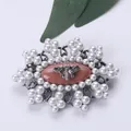 Vintage bee brooch with pearl clusters and terracotta resin stone accessory - Retro Bee Style (XH-1444) / Brownish Red/Silver