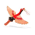 Elegant red crane enamel brooch featuring a delicate pear-shaped pearl drop detail - Crane with Pearl Style (XH-1087) / Red