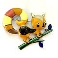 Hand-painted cartoon squirrel enamel brooch pin with colorful tail on white background - Cartoon Squirrel Style (XH-1507) / Yellow/Multicolor