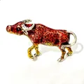 Exquisite red enameled water buffalo brooch with golden legs for clothing decor - Retro Buffalo Style (XH-1483) / Red Brown