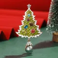 Enamel Christmas tree brooch pin with colorful rhinestones and dangling gray pearl charm - Christmas Tree with Pearl Pendant (XH-1470) / Green