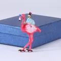 Charming enamel pink flamingo brooch featuring a girl figure for clothing accessories - Flamingo and Girl Style (XH-1353) / Pink/Sky Blue