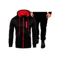 Ensemble de survêtement décontracté pour hommes noir et rouge avec sweat à capuche - M / Noir Rouge Patchwork