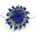Blue sunflower rhinestone brooch with sparkling crystal petals for clothing accessories - Dark Blue Sunflower (XH-1601)